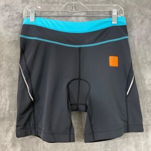 NWT TRAYL Biking Shorts Women sz. M Gel Padded Black Turquoise Zip Pocket UPF 50
